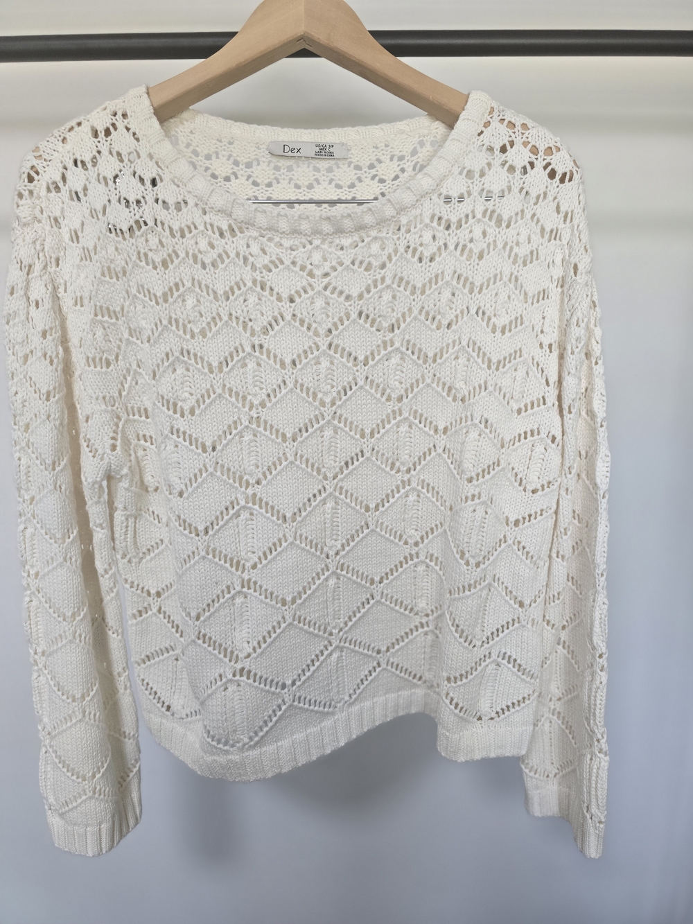 Dex Open-Weave Crewneck Sweater in Ivory